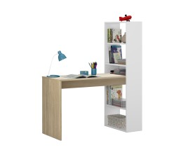 Mesa estudio con estanteria Duplo en blanco artik/roble canadian