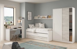 Cama Doble Juvenil Elliot con estante en blanco artik/velho