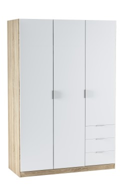 Armario Low cost 3 puertas 3 cajones en roble canadian/blanco artik