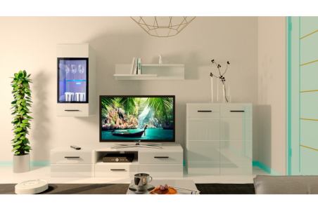 Salon comedor Alaska mini, blanco brillo cristal