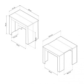 Mesa consola multifuncion Allongo-Kendra extensible en blanco roble