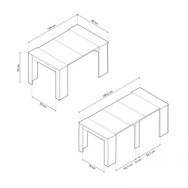 Mesa consola multifuncion Allongo-Kendra extensible en blanco roble