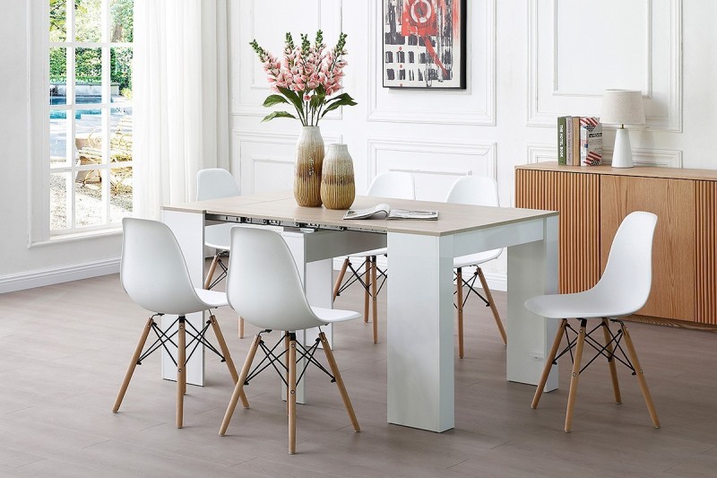Mesa comedor-consola multifuncion Allongo-Kendra extensible en blanco roble Mesa comedor-consola multifuncion Allongo-Kendra extensible en blanco roble