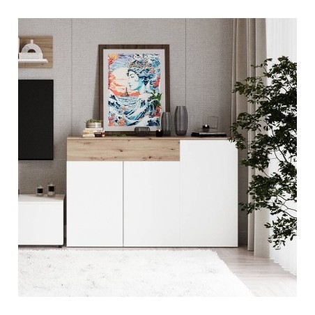 Aparador Rebeca color Blanco y roble artisan