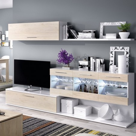 Mueble  de salón modelo han color blanco brillo y natural