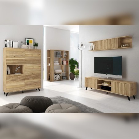 Salón completo Solana 01 moderno en madera rayada - Oferta exclusiva