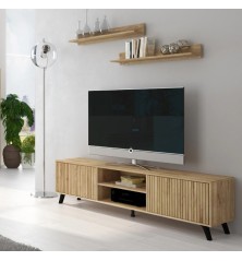 Composición Salón Solana 02 moderna en madera rayada – Oferta limitada