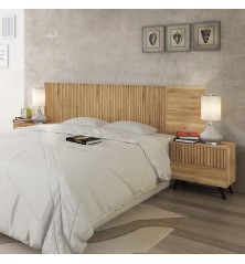 Cabecero y mesitas Solana – Diseño moderno en madera rayada