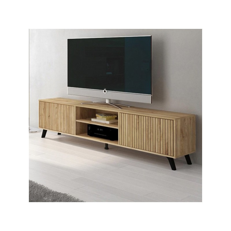 Mueble TV Solana moderno Bajo para salón en madera rayada Mueble TV Solana moderno Bajo para salón en madera rayada