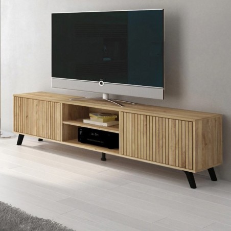 Mueble TV Solana moderno – Bajo para salón en madera rayada