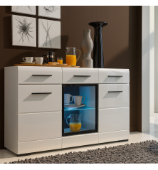 Aparador  alaska blanco brillo cristal y luces leds