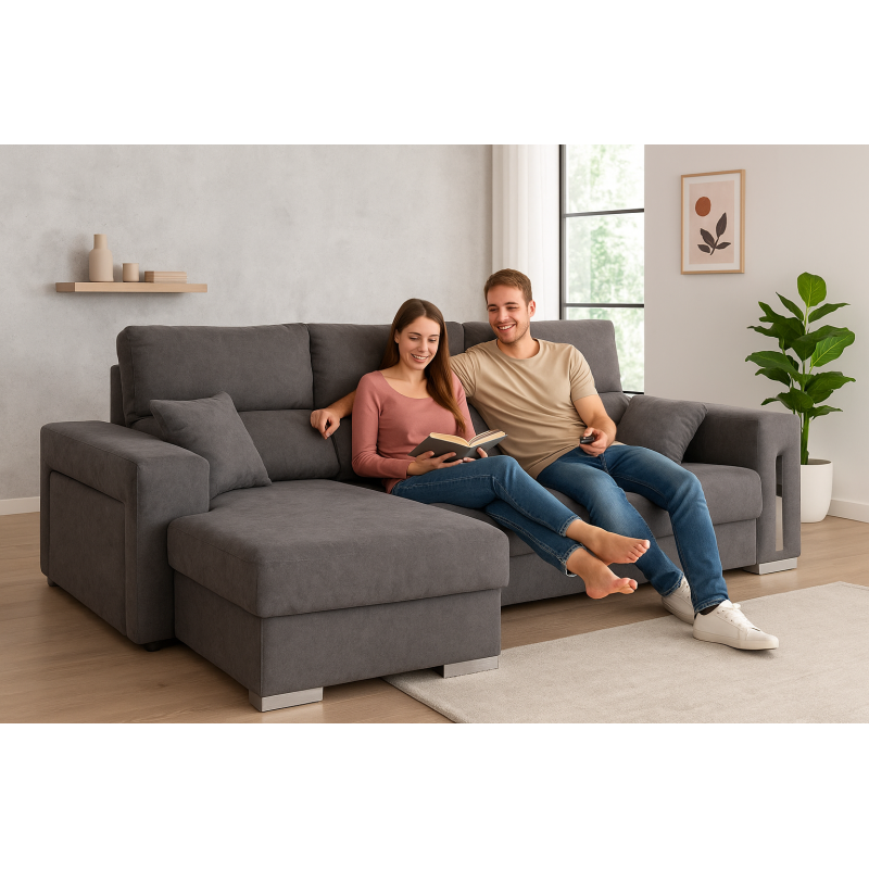 Sofá Chaiselongue Izquierda OSCAR Marrón Claro