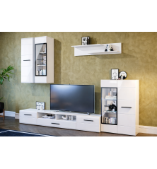 Salon comedor Roma, blanco brillo cristal