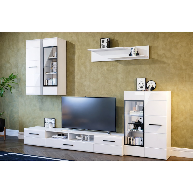 Salon comedor Roma, blanco brillo cristal