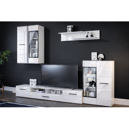 Salon comedor Roma, blanco brillo cristal