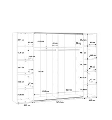 Armario modelo Rio  de 2,70x2,10 correderas y batientes con Lunas de espejo en blanco