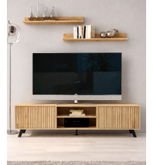 Composición Salón Solana 02 moderna en madera rayada – Oferta limitada