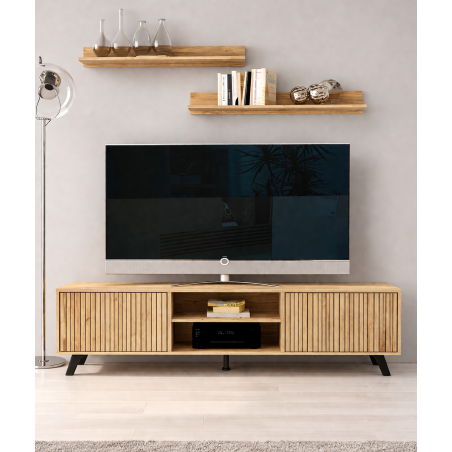 Composición Salón Solana 02 moderna en madera rayada – Oferta limitada