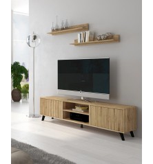 Composición Salón Solana 02 moderna en madera rayada – Oferta limitada