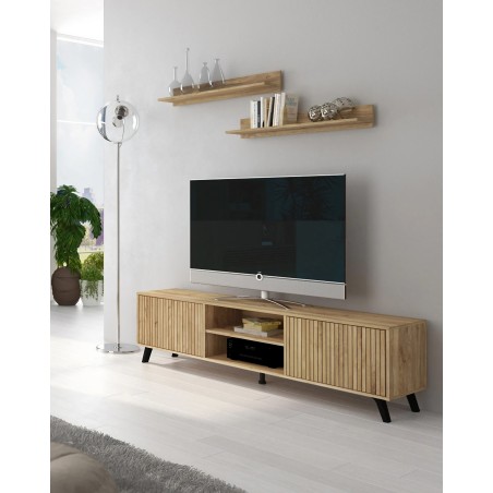 Composición Salón Solana 02 moderna en madera rayada – Oferta limitada