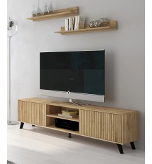 Mueble TV Solana moderno  Bajo para salón en madera rayada