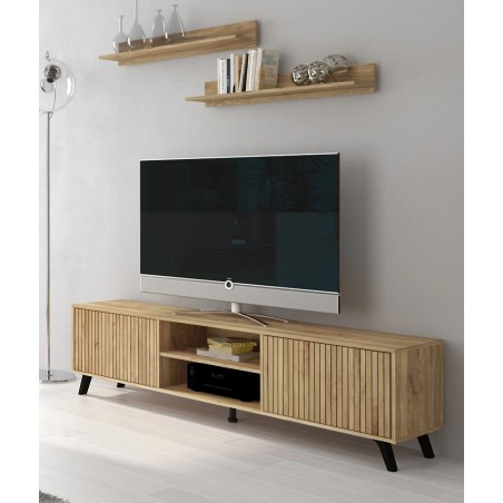 Mueble TV Solana moderno  Bajo para salón en madera rayada