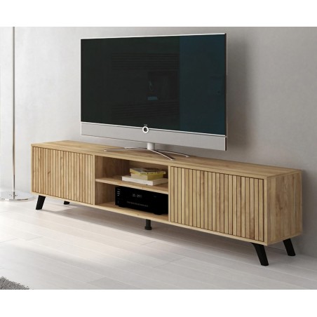 Mueble TV Solana moderno – Bajo para salón en madera rayada