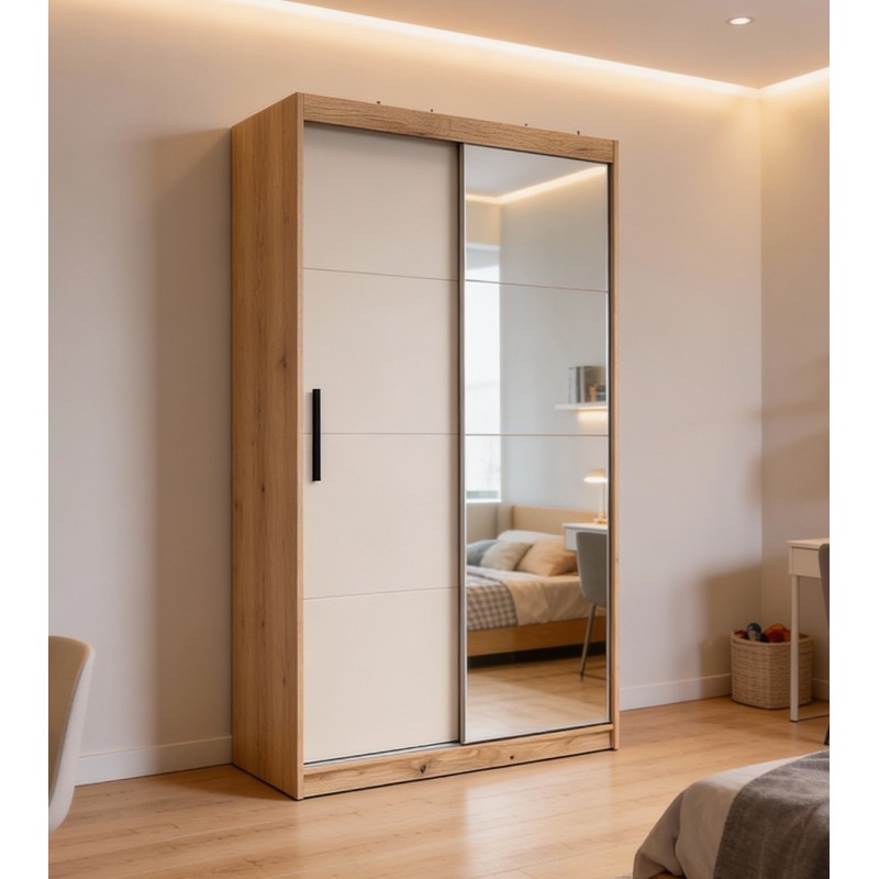 ARMARIO 2P. CORREDERA C/ESPEJO 120CM MOD. INOVA MAUVELLA-BEIG
