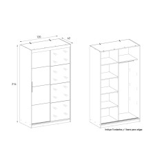 ARMARIO 2P. CORREDERA C/ESPEJO 120CM MOD. INOVA MAUVELLA-BEIG