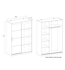 ARMARIO 2P. CORREDERA C/ESPEJO 150CM MOD. INOVA MAUVELLA-BEIG
