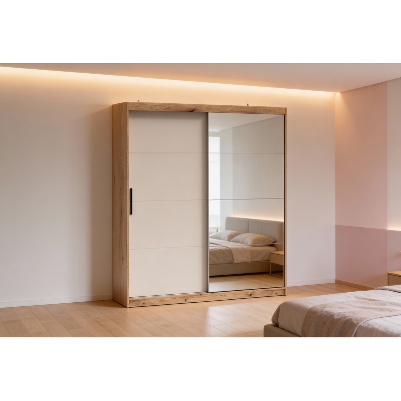 ARMARIO 2P. CORREDERA C/ESPEJO 200CM MOD. INOVA MAUVELLA-BEIG
