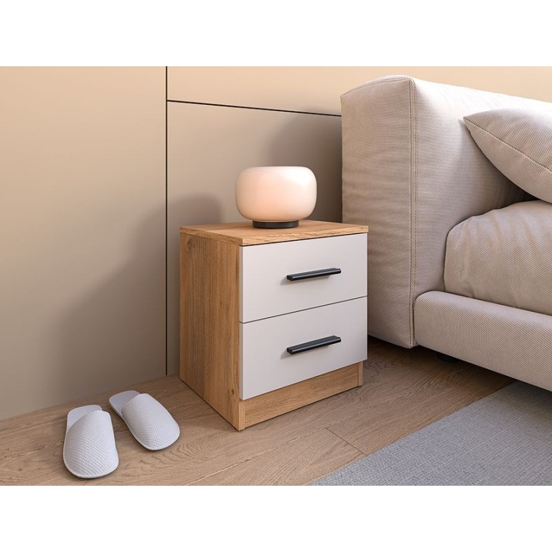 MESITA DE NOCHE 2 CAJONES MOD. ELBA MAUVELLA-BEIG