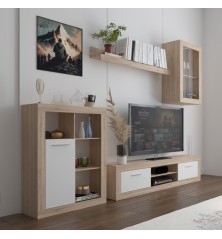 Mueble de Salón Comedor Barcelona  Color Roble Sonoma y blanco