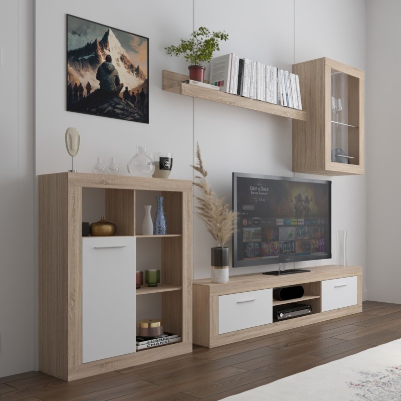 Mueble de Salón Comedor Barcelona  Color Roble Sonoma y blanco