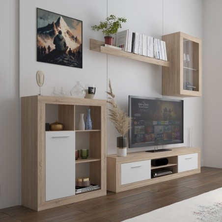 Mueble de Salón Comedor Barcelona  Color Roble Sonoma y blanco