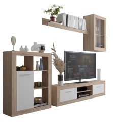 Mueble de Salón Comedor Barcelona  Color Roble Sonoma y blanco