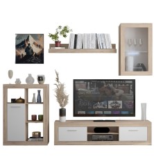 Mueble de Salón Comedor Barcelona  Color Roble Sonoma y blanco