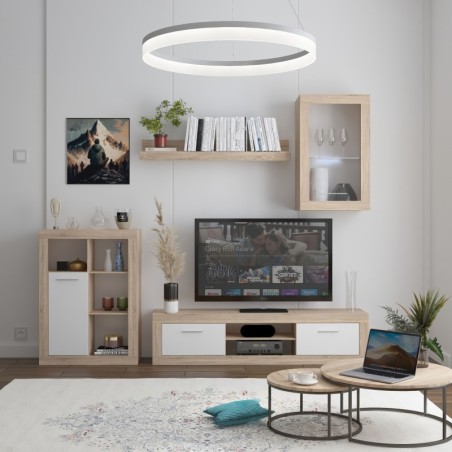 Mueble de Salón Comedor Barcelona  Color Roble Sonoma y blanco