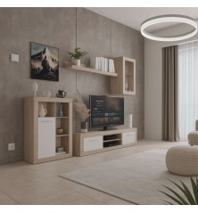 Mueble de Salón Comedor Barcelona  Color Roble Sonoma y blanco