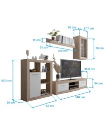 Mueble de Salón Comedor Barcelona  Color Roble Sonoma y blanco