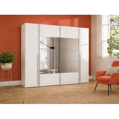 Armario modelo Rio  de 2,70x2,10 correderas y batientes con Lunas de espejo en blanco