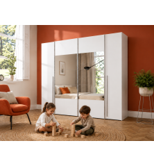 Armario modelo Rio  de 2,70x2,10 correderas y batientes con Lunas de espejo en blanco