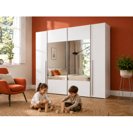 Armario modelo Rio  de 2,70x2,10 correderas y batientes con Lunas de espejo en blanco