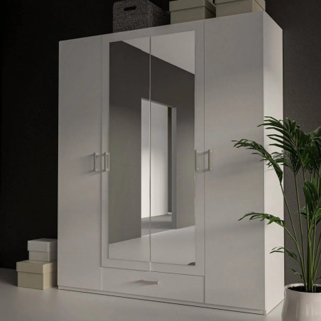 Armario W17 4 ptas. 1 cajón espejo Blanco