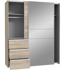 Armario Tokio 170x201 Puertas Correderas Roble con Espejo y Cajonera | Diseño Minimalista