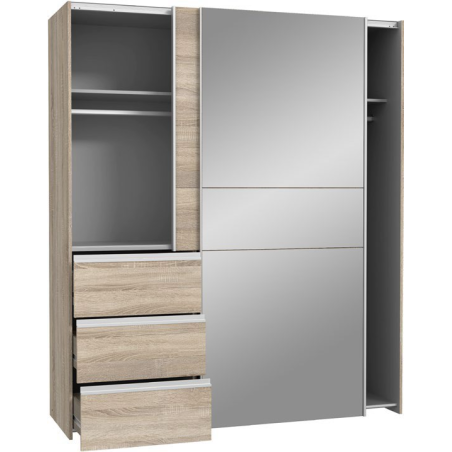 Armario Tokio 170x201 Puertas Correderas Roble con Espejo y Cajonera | Diseño Minimalista