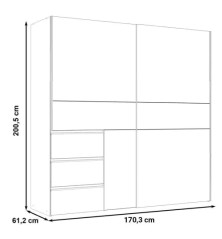 Armario Tokio 170x201 Roble con Espejo | Correderas + Cajonera