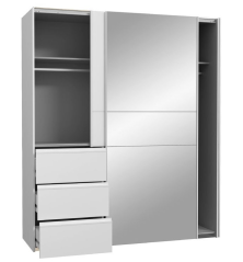 Armario Tokio 170x201 Puertas Correderas Blanco con Espejo y Cajonera | Diseño Minimalista