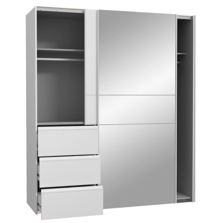Armario Tokio 170x201 Puertas Correderas Blanco con Espejo y Cajonera | Diseño Minimalista