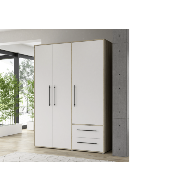 Armario W19 3 ptas. 2 cajones roble y blanco